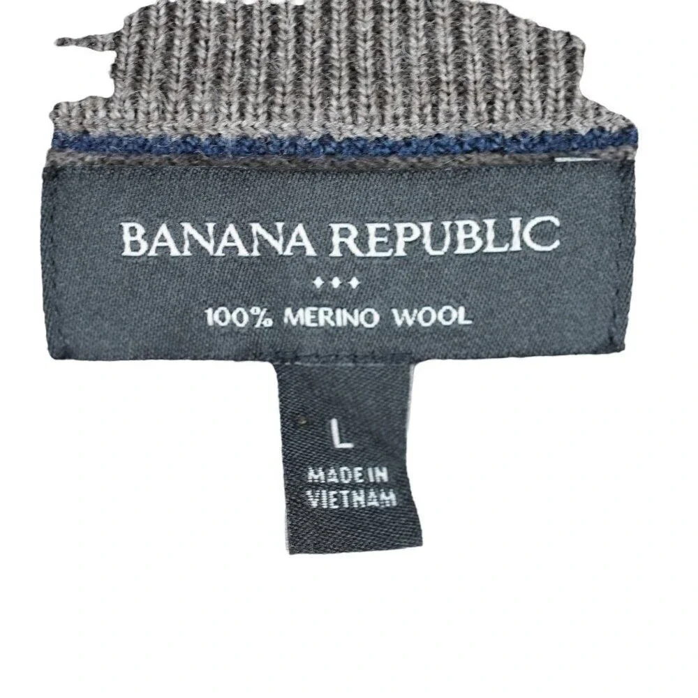 Banana Republic Sweater Mens Large Brown Striped Merino Wool Crew Neck Pullover